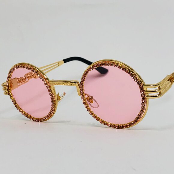 Men Women Sunglasses Pink Lens Fashion‎ Designer New Style Diamond Shades Round - Picture 1 of 3